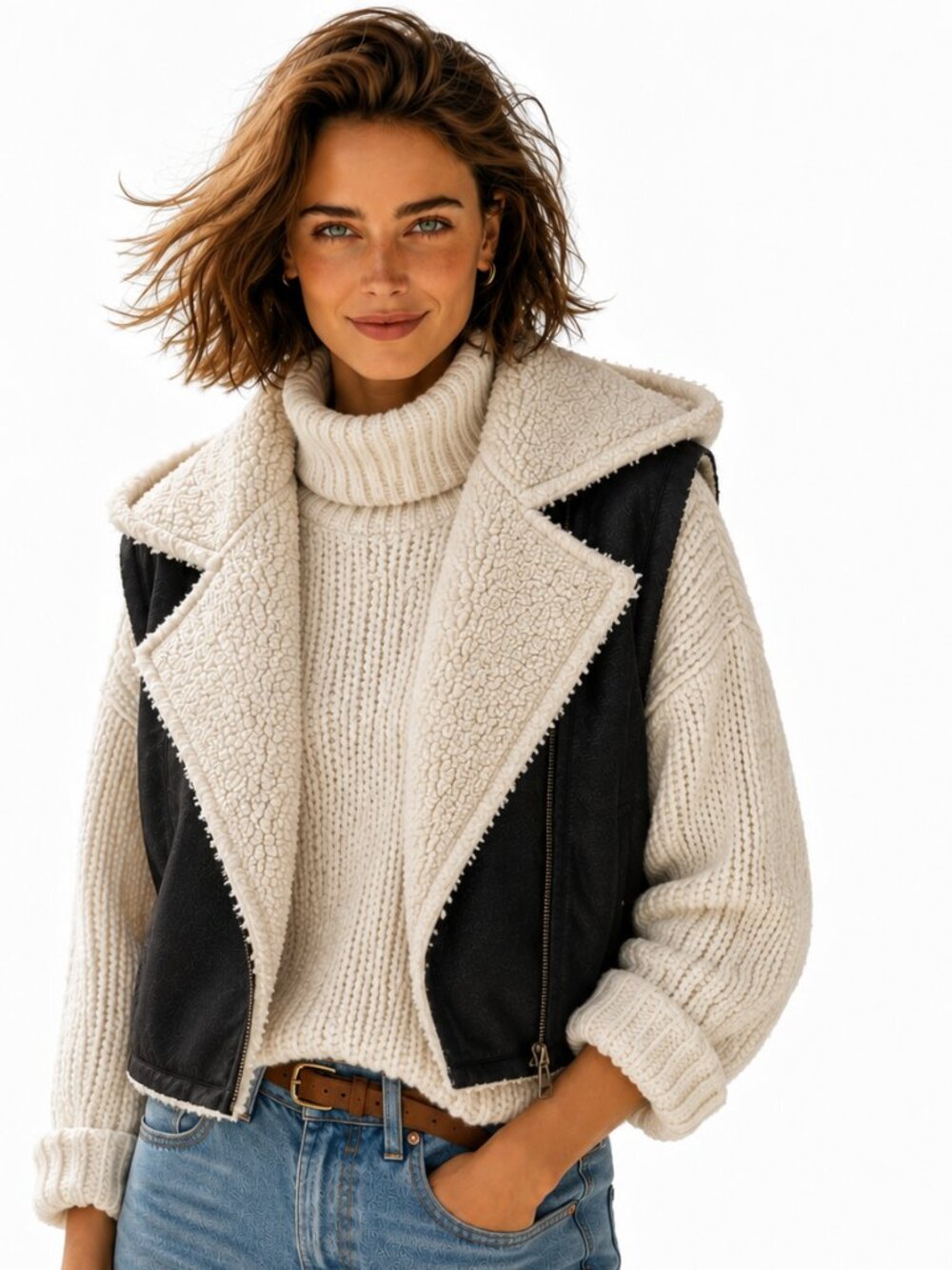 Jules & James faux leather and shearling hooded vest